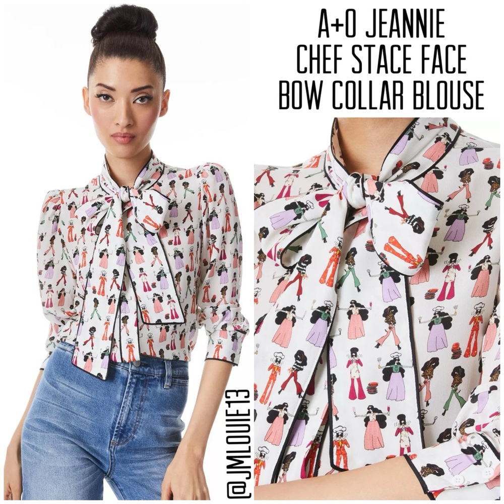 🎀SOLD🎀Alice + Olivia Jeannie Chef Stace Face Bow Collar Blouse